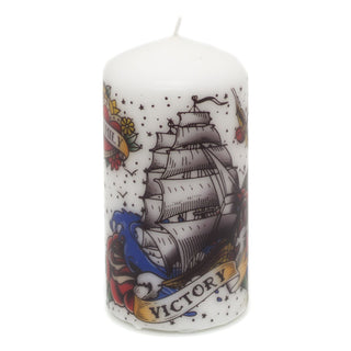 Vintage Tattoo Pillar Candle | Large Unscented Church Pillar Candle | Novelty Candles 14cm