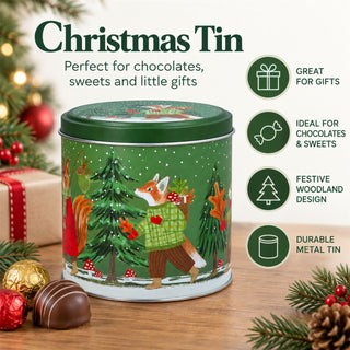 Woodland Scene Christmas Chocolate Tin, Gisela Graham Festive Metal Tin 10cm