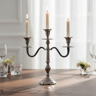 3 Arm Silver Aluminium Candelabra, 30cm Tall Candle Holder Table Centrepiece