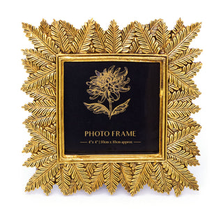 4x4 Vintage Gold Tone Palm Leaf Photo Frame | Resin Antique Style Picture Frame