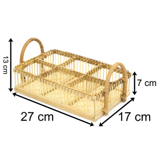 6 Section Bamboo Tray Caddy Storage Cutlery Caddy | Condiment Caddy Napkin Holder | Cutlery Holder Organiser