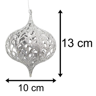 Silver Glitter Onion Christmas Bauble Sets | Deluxe Christmas Tree Ornament | Xmas Bauble Christmas Decor Hanging Decoration
