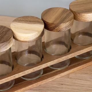 Free Standing Spice Rack & 6 Glass Jars | Set of 6 Glass Jars In Acacia Holder