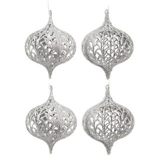 Silver Glitter Onion Christmas Bauble Sets | Deluxe Christmas Tree Ornament | Xmas Bauble Christmas Decor Hanging Decoration