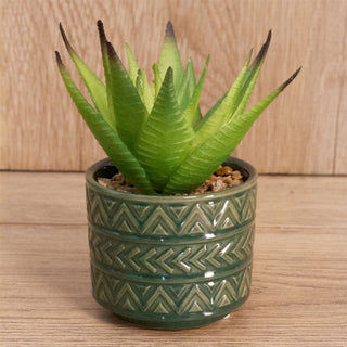 Green Aztec Style Artificial Succulent Potted Plant | Faux Plant And Planter