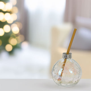 Christmas Bauble Drinking Jar | Novelty Glass with Straw for Festive Drinks