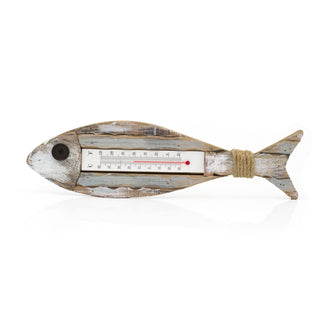 Rustic Nautical Fish Shaped Wall Thermometer | Wooden Hanging Room Thermometer