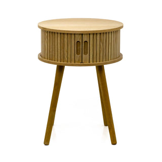 Scandi Style Round Slide Door Cabinet | Wooden Sliding Door Side Table 40x54cm
