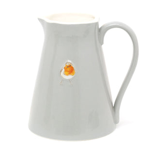 Pretty Robin Embossed Ceramic Serving Jug | Grey Water Pitcher China Milk Jug | Country Kitchen Jugs Porcelain Flower Vase