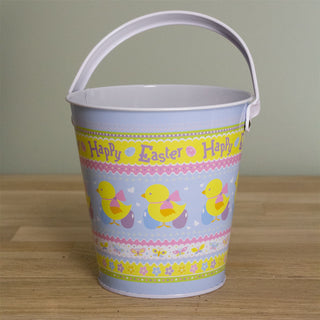 Tin Easter Egg Hunt Bucket | Metal Easter Basket Easter Bucket With Handle