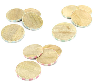 Set of 4 Round Coasters For Drinks Striped Edge Wooden Cup Mug Table Mats