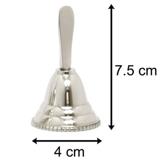 Silver Brass Mini Hand Held Service Bell | 7x4cm Small Hand Bell - School Bell, Dinner Bell, Reception Bell ~ Design Varies