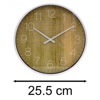 Scandi Style White Minimalist Wall Clock | Round Wood Effect Wall Clock - 25cm