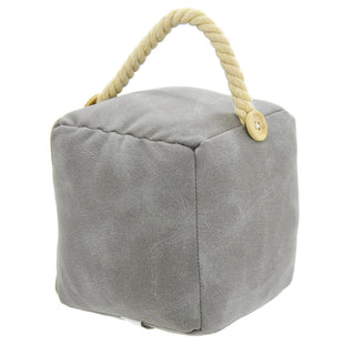 Grey Faux Leather Doorstop Cube | Square Door Stop Weighted Door Stopper -1.8kg