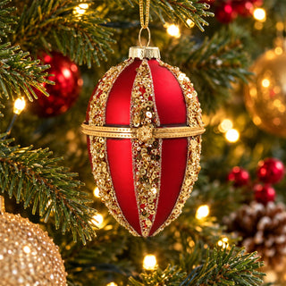 Ornate Red and Gold Opening Egg Shaped Christmas Tree Decoration, Gisela Graham