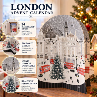 3D London Scene Advent Calendar, 24 Doors & Freestanding Christmas Display