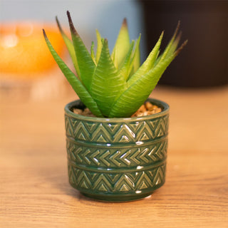 Green Aztec Style Artificial Succulent Potted Plant | Faux Plant And Planter