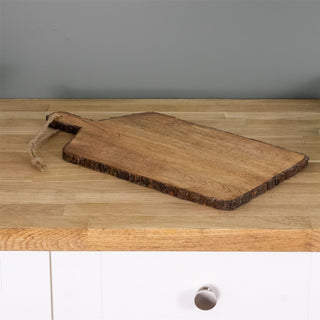 Rustic Bark Chopping Board | Mango Wood Rectangular Paddle Cutting Board 50x25cm