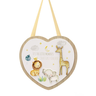 Wooden Heart Shaped Little Moments Plaque | Baby Nursery Safari Hanging Sign