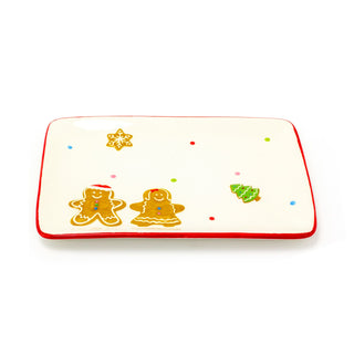 Ceramic Rectangle Christmas Gingerbread Plate Serving Dish Christmas Snack Plate