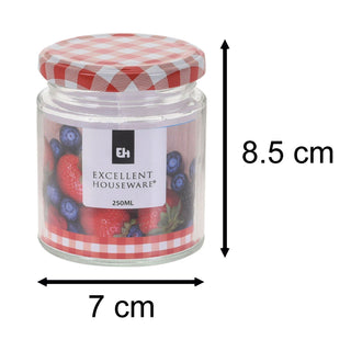 Airtight Round Glass Jam Jars With Metal Lids | Multipack Kitchen Preserving Jars - 250ml