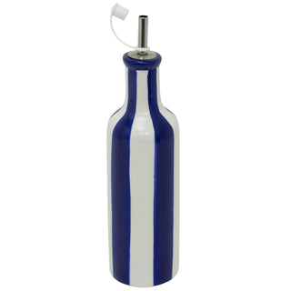 Striped Cruet Bottle, 26cm Ceramic Blue White Oil Pourer, 450ml Refillable Spout