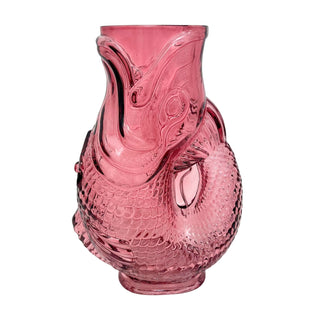 Pink Glass Fish Jug, 20cm Coloured Glass Pitcher Vase Nautical Fish Ornament