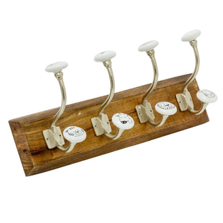 Safari Jungle Kids Wall Hooks | 4 Double Hooks on Wooden Base Wall Coat Rack