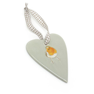 Embossed Robin Heart Hanger | Ceramic Hearts For Hanging Love Heart Decorations | Heart Ornaments For The Home
