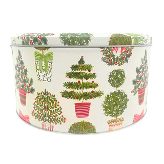 Topiary Christmas Cake Tin, Gisela Graham Festive Round Metal Storage Tin 23cm