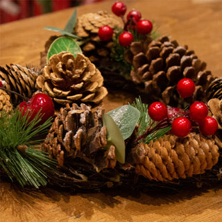 24cm Pinecone & Eucalyptus Heart Christmas Door Wreath | Red Berry Heart Shaped Christmas Wreath Decoration | Xmas Door Wreath Artificial Christmas Wreath