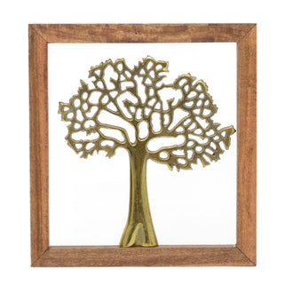 Framed Elegant Gold Tone Tree Of Life Sculpture | Aluminium Family Tree Wall Ornament | Gold Metal Tree Decorative Hanging Wall Art