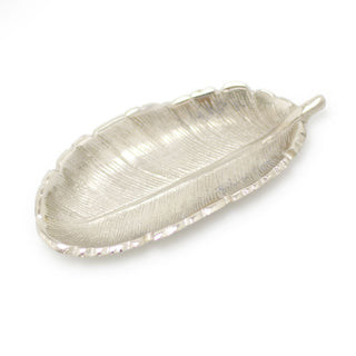Stylish Silver Metal Feather Trinket Dish | Display Plate Vanity Tray | Ring Holder Jewellery Plate