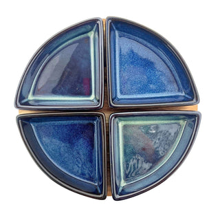 Sectioned Ceramic Snack Platter Set with Round Acacia Serving Tray - 21.5cm
