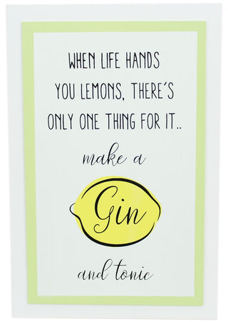 Hanging Wooden Gin And Tonic Quote Lemon Plaque ~ When Life Hands You Lemons