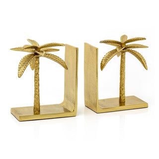 Set Of 2 Gold Tropical Palm Bookends | Aluminium Palm Tree Book Ends Statues
