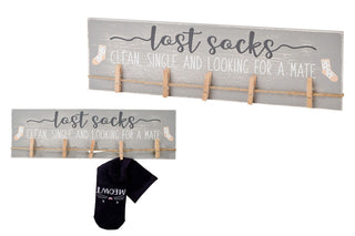 Humorous Lonely Socks Wooden Sign Plaque With Pegs - Lost Sock Organiser