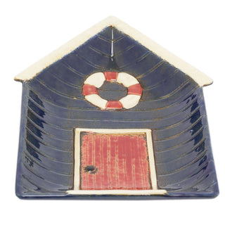 Decorative Coastal Seaside Beach Hut Ceramic Plate Trinket Tray - Nautical Display Dish