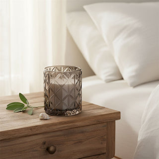 Woodsage & Sea Salt Scented Candle, 10cm Black Glass Jar with White Wax