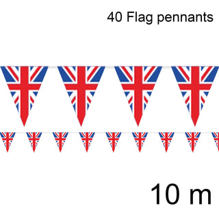 10m Union Jack Bunting British Flag Triangle Bunting | 40 Pennant Flags Union Jack Bunting | British Flag Banner Bunting Party Bunting