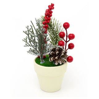 Christmas Berries Artificial Arrangement With Planter | Faux Snowy Christmas Foliage In Plant Pot | Faux Christmas Flora Potted Plants - Design Varies One Supplied