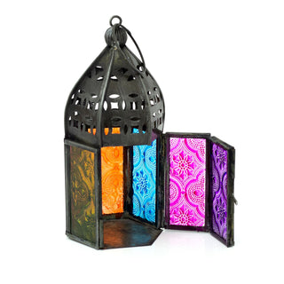 Pretty Moroccan Style Candle Lantern | Hanging Indoor Outdoor Tea Light Lantern Candle Holder | Multi-coloured Mini Lantern Tea Light Holder