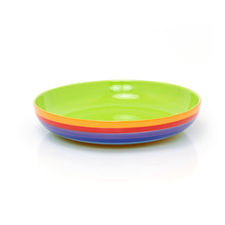 22cm Hand Painted Rainbow Stripe Ceramic Pasta Bowl | Wide Shallow Dessert Serving Bowl Pasta Plate | Round Multi Coloured Pasta Serving Dish