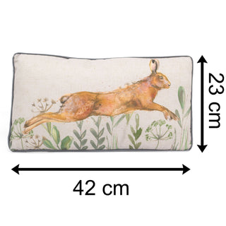 Leaping Hare Rectangle Scatter Cushion | Animal Fabric Filled Sofa Cushion | Rabbit Bed Throw Pillow With Cover