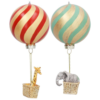 Set Of 2 Circus Elephant And Giraffe Hot Air Balloon Decorations, Gisela Graham