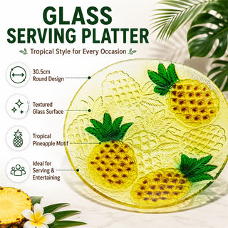 Pineapple Serving Platter, 30.5cm Glass Tropical Party Plate Fruit Snack Buffet