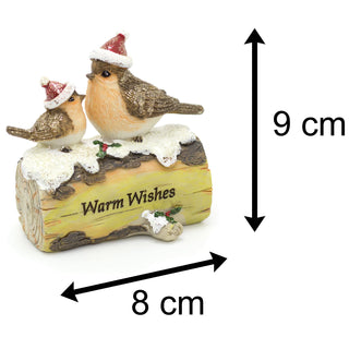 Christmas Decoration Robin Ornaments | Festive Resin Robin Redbreast Yule Log Figurines | Winter Scene Christmas Decorations