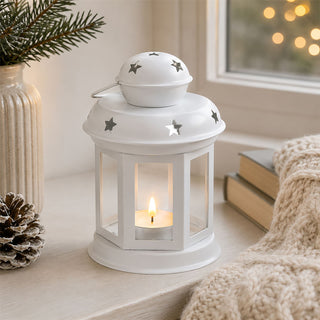 White Moroccan Tealight Lantern, 13cm Indoor Outdoor Metal Hanging Candle Holder