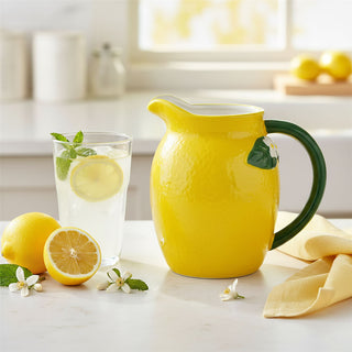 Lemon Shaped Ceramic Jug, 1.2L Drinks Pitcher Water Serving Jug - 17cm