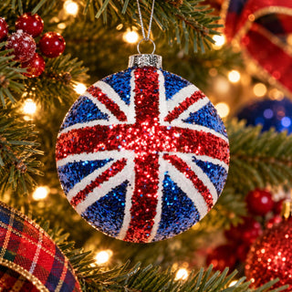 Union Jack Bauble, Gisela Graham Sparkling Union Flag Christmas Decoration 8cm